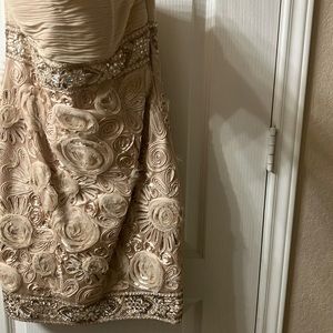 Blush mini dress. Sue Wong purchased at Nordstrom. Jeweled and pleated top. Gorg